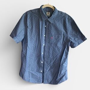 Levi's Navy Blue Short Sleeve Button-Down Shirt with Subtle Dot Print